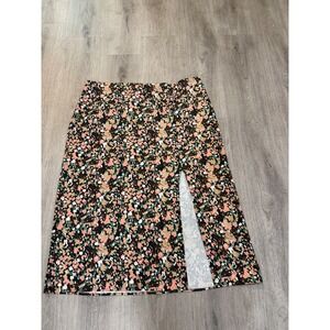 Floral Midi Skirt Size 18 Cottagecore Y2K Streetwear High Waisted Slit Summer